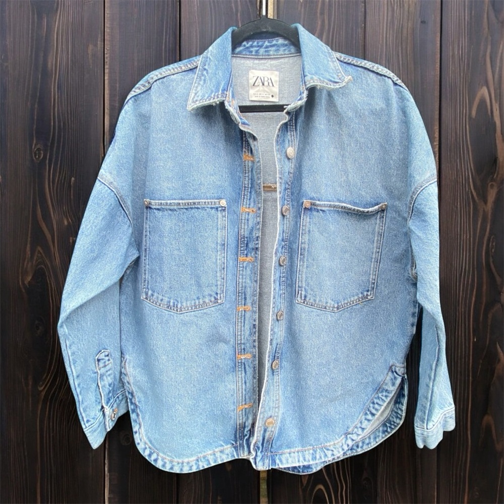 Zara Oversized Denim Jean Overshirt Jacket (Size Small)